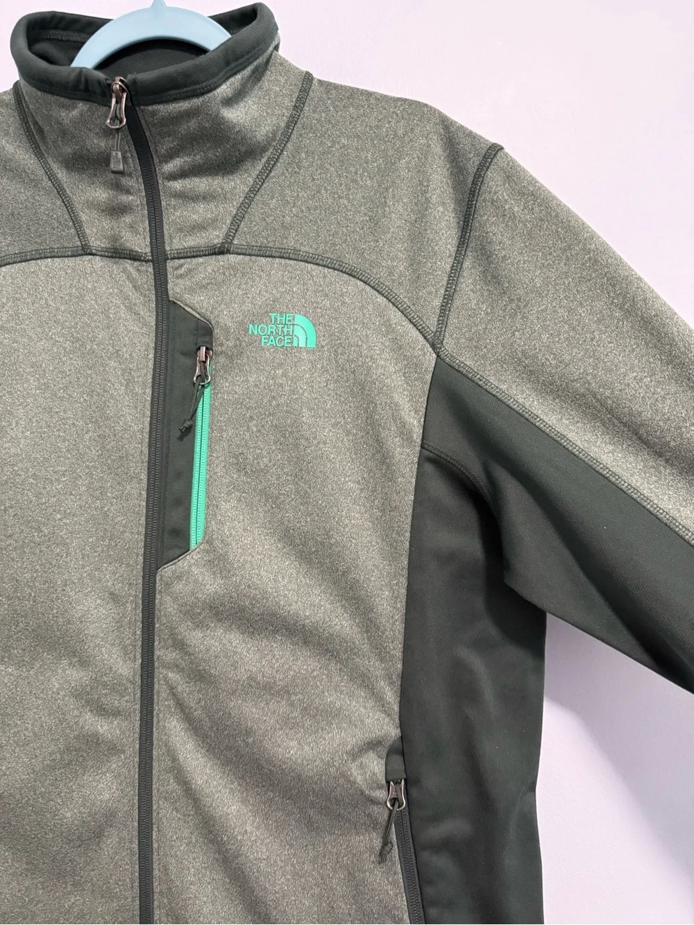The North Face Men’s L Full Zip Fleece Jacket Green Black Zip Pockets